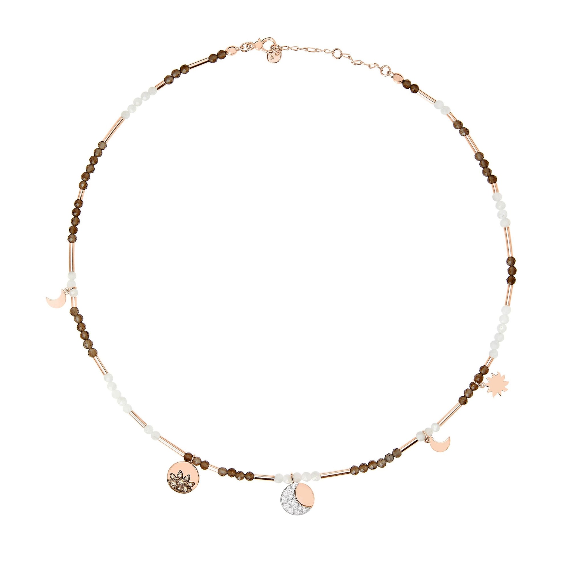 Moon and sun rose gold quartz & diamonds Necklace - Rose Gold