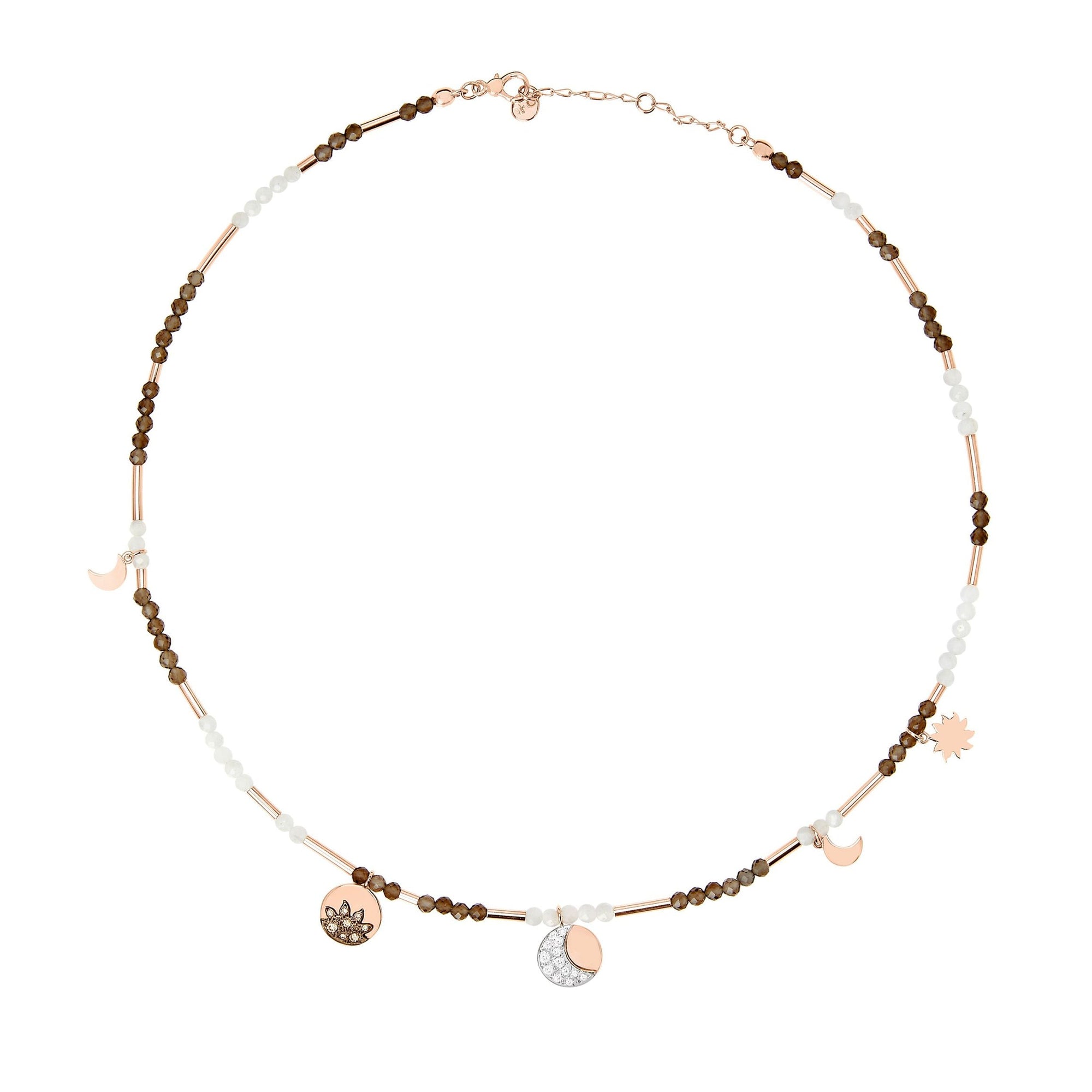 Moon and sun rose gold quartz & diamonds Necklace - Rose Gold