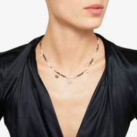 Moon and sun rose gold quartz & diamonds Necklace - Rose Gold