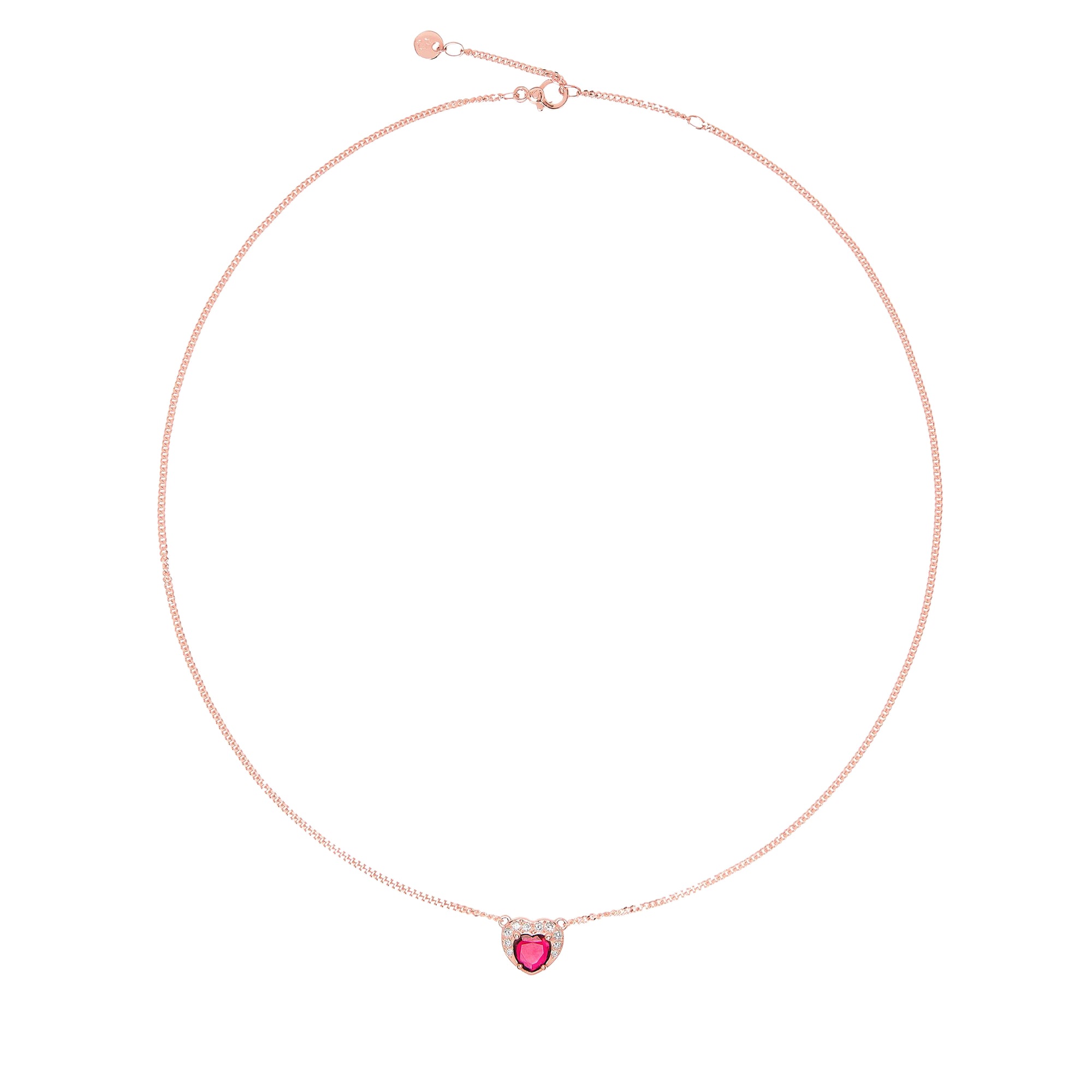Heart rose gold ruby & white diamonds Necklace - Rose Gold