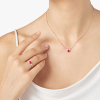 Heart Necklace in 9K rose gold with 1 synthetic ruby (ct 06) and 10 white diamonds (ct 011) - Rose Gold