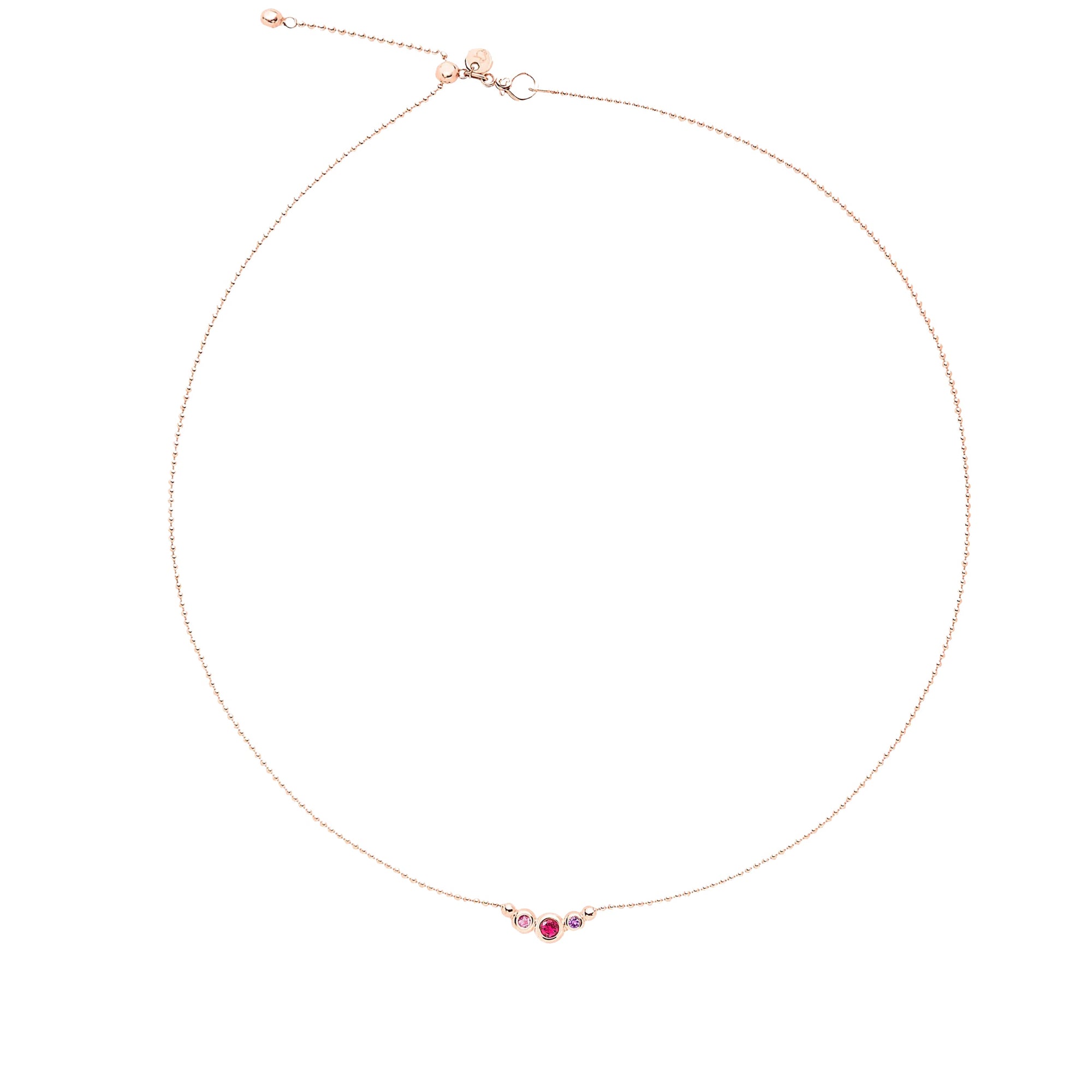 Bollicine necklace in 9K rose gold with 1 pink sapphire (ct 003), 1 ruby (ct 008) and 1 amethyst (ct 001) - Rose Gold