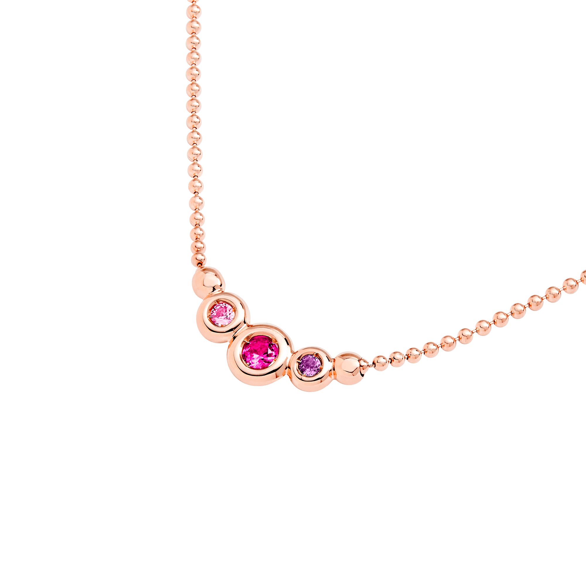 Bollicine necklace in 9K rose gold with 1 pink sapphire (ct 003), 1 ruby (ct 008) and 1 amethyst (ct 001) - Rose Gold