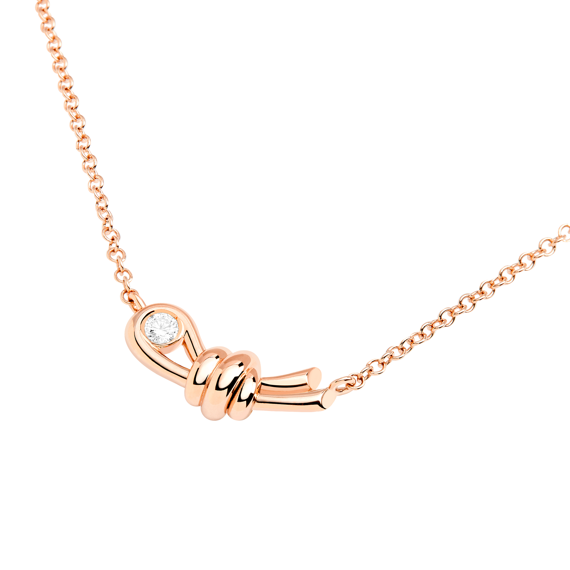 Nodo necklace in 9K rose gold with 1 white diamond (ct 006) - Rose Gold