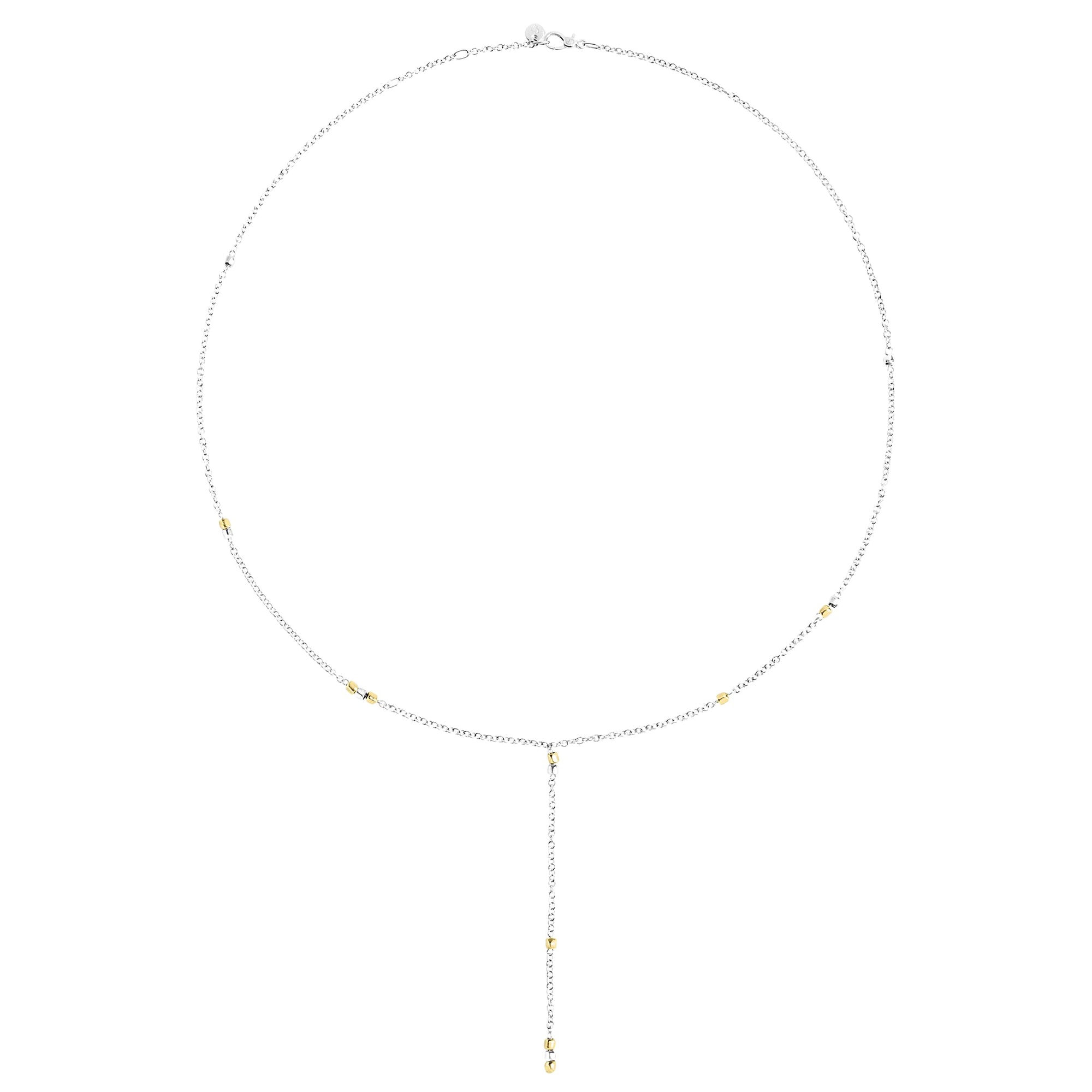 Sterling silver and 18K yellow gold mini Granelli lariat necklace - Yellow Gold & Silver
