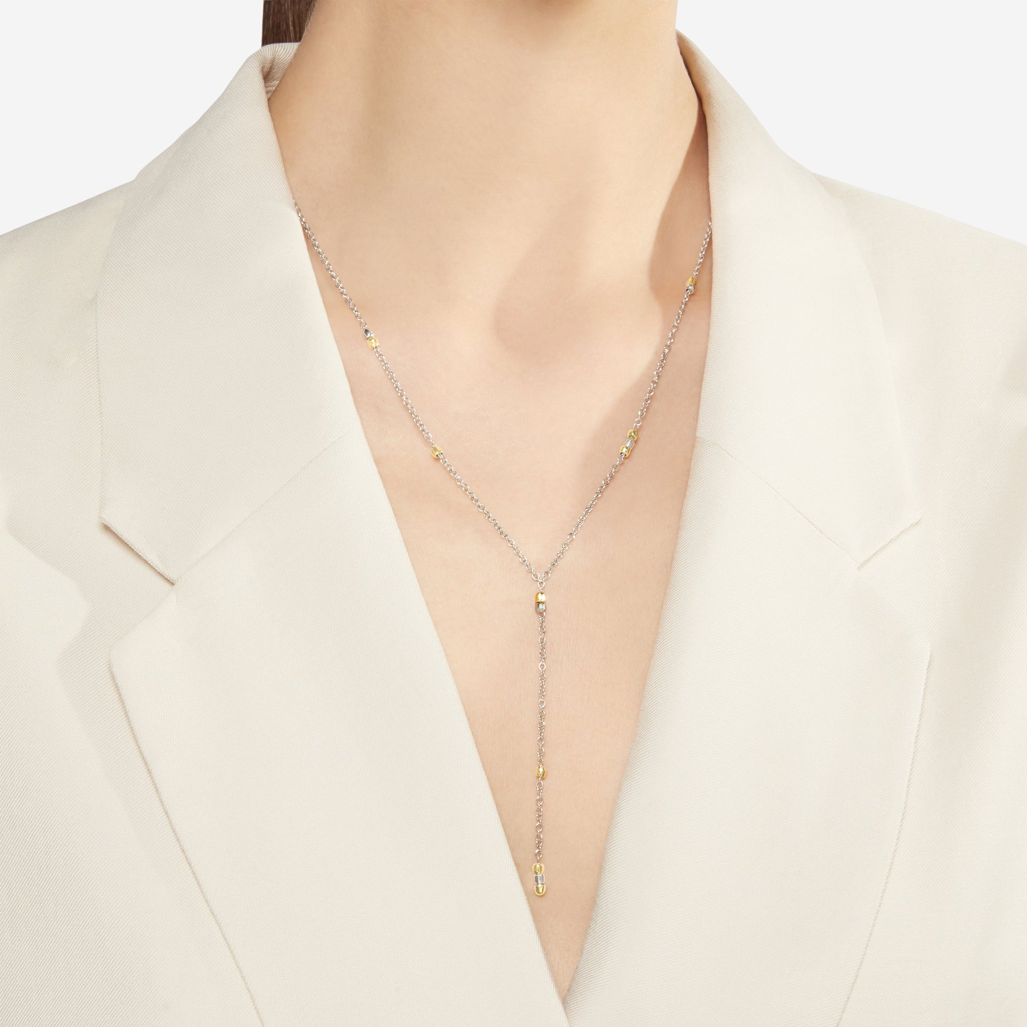 Sterling silver and 18K yellow gold mini Granelli lariat necklace - Yellow Gold & Silver