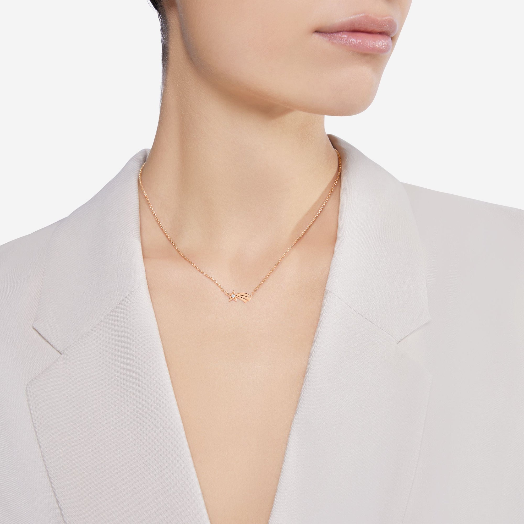 9K rose gold Star Comet necklace with white diamonds (ct 0,02) - Rose Gold