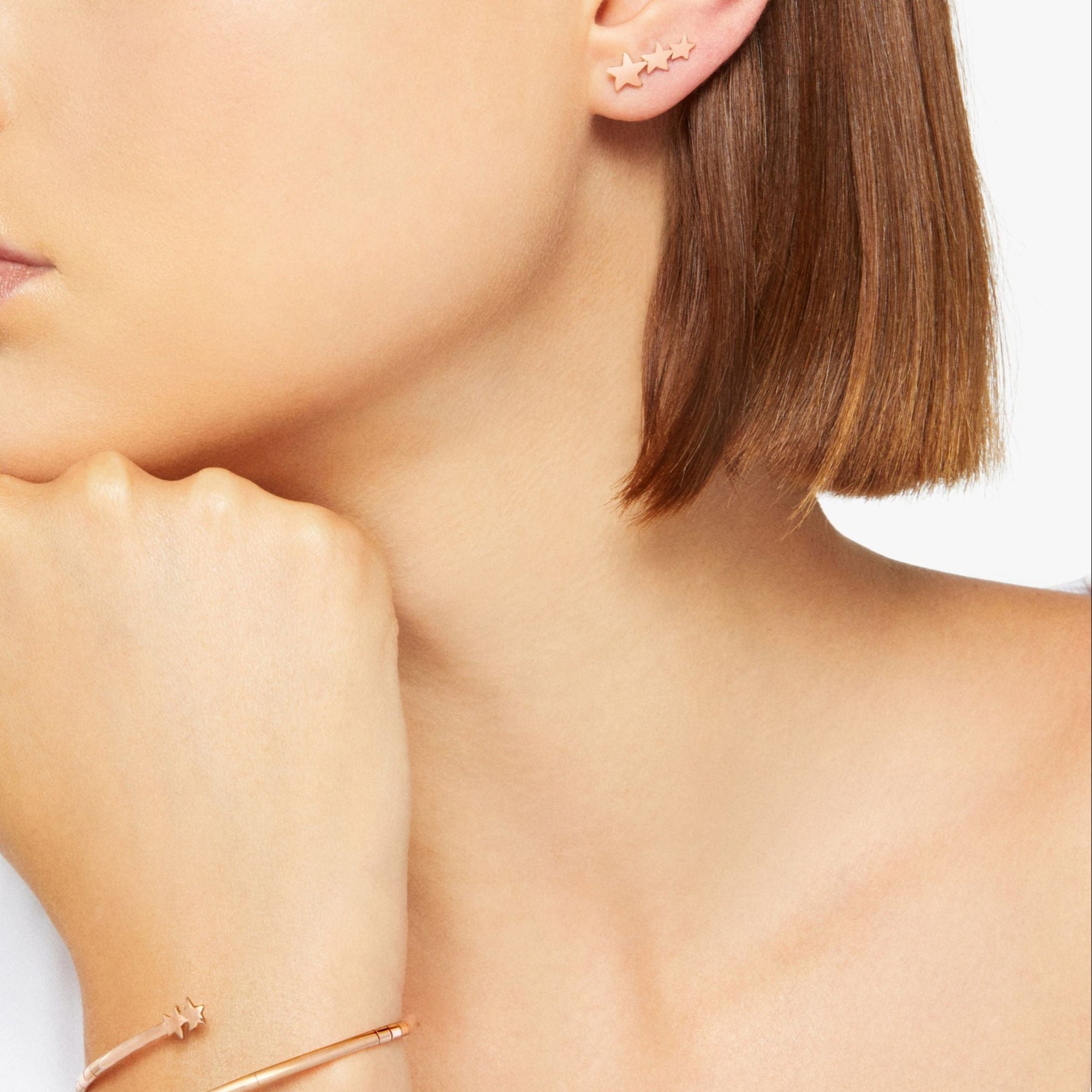 Crawler earring with stars in 9K rose gold - Rose Gold