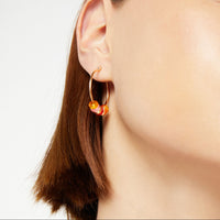 Rondelle rose gold plated silver & recycled plastic Hoop Half-pair earring - Rose Gold & Orange