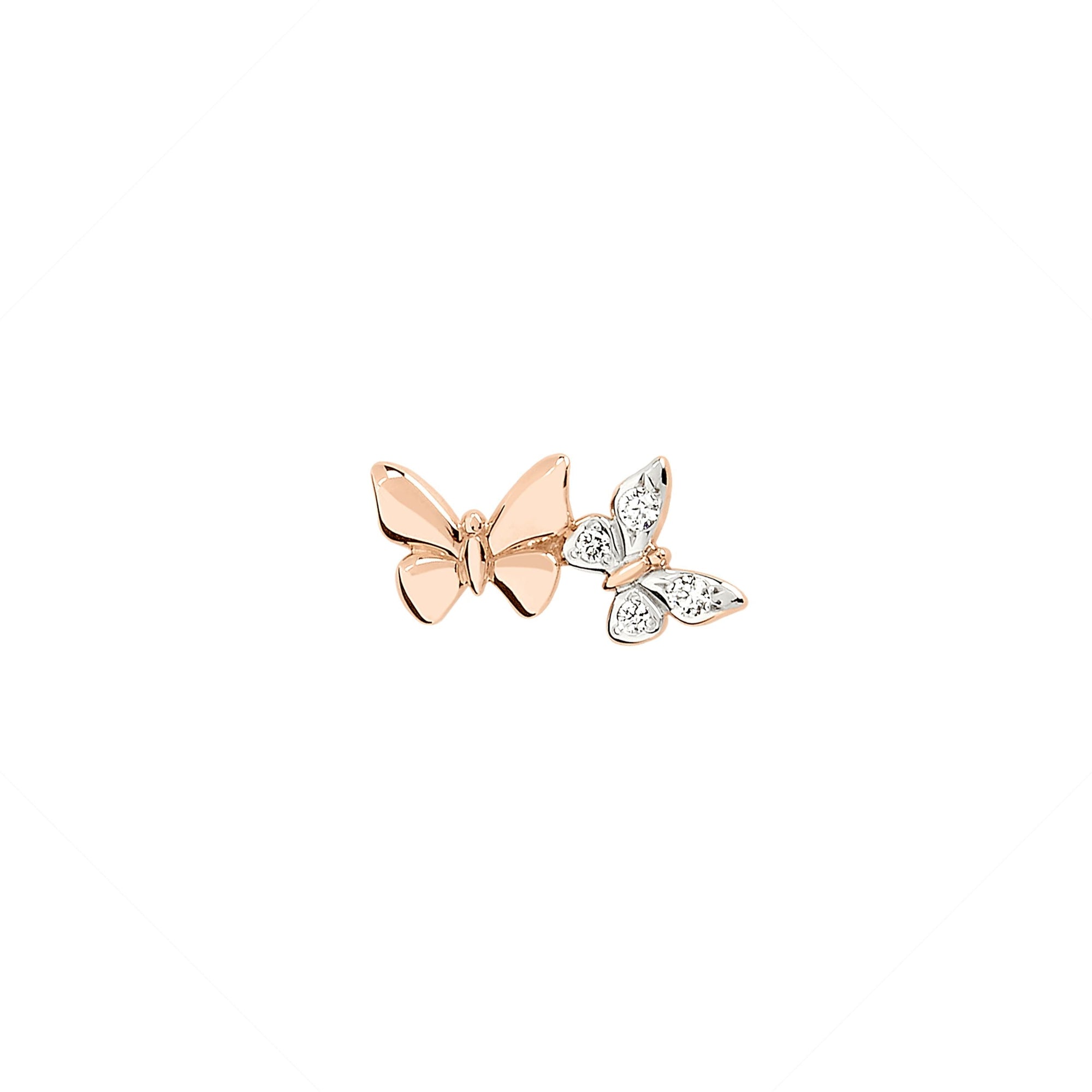 Butterfly stud earring in 9K rose gold with 4 white diamonds (ct 004) Left earring, half pair - Rose Gold