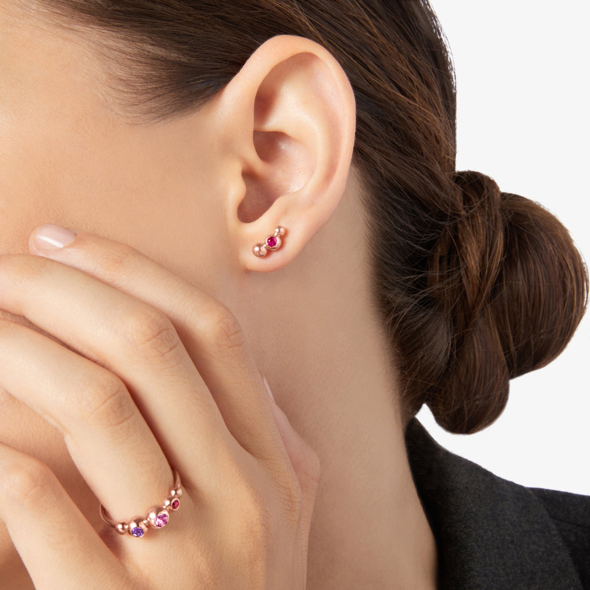Bollicine rose gold & ruby Half-pair earring - Rose Gold