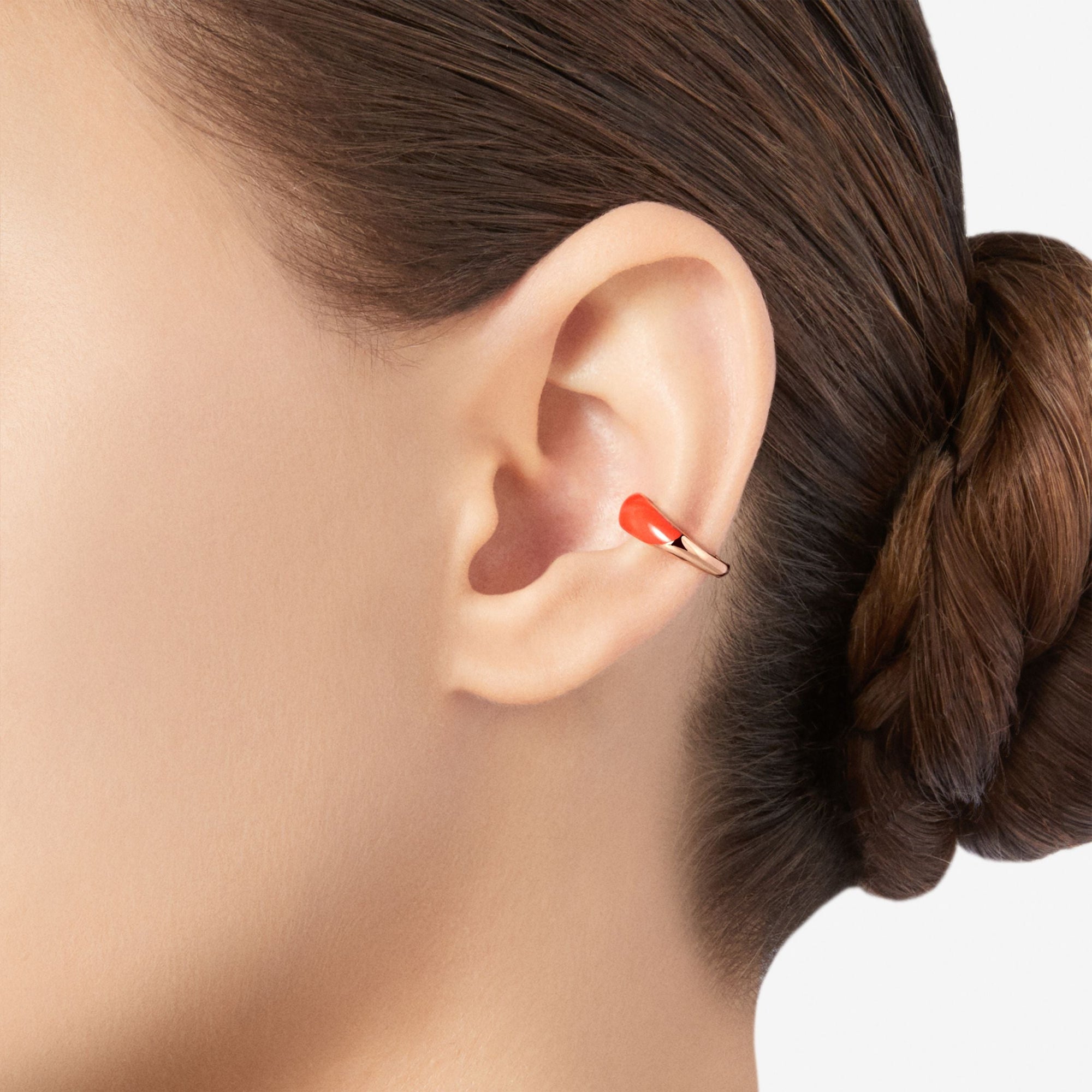 Rondelle earcuff in 18K rose gold plated silver and red enamel - Silver