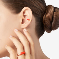 Rondelle rose gold plated silver Earcuff - Rose Gold & Red