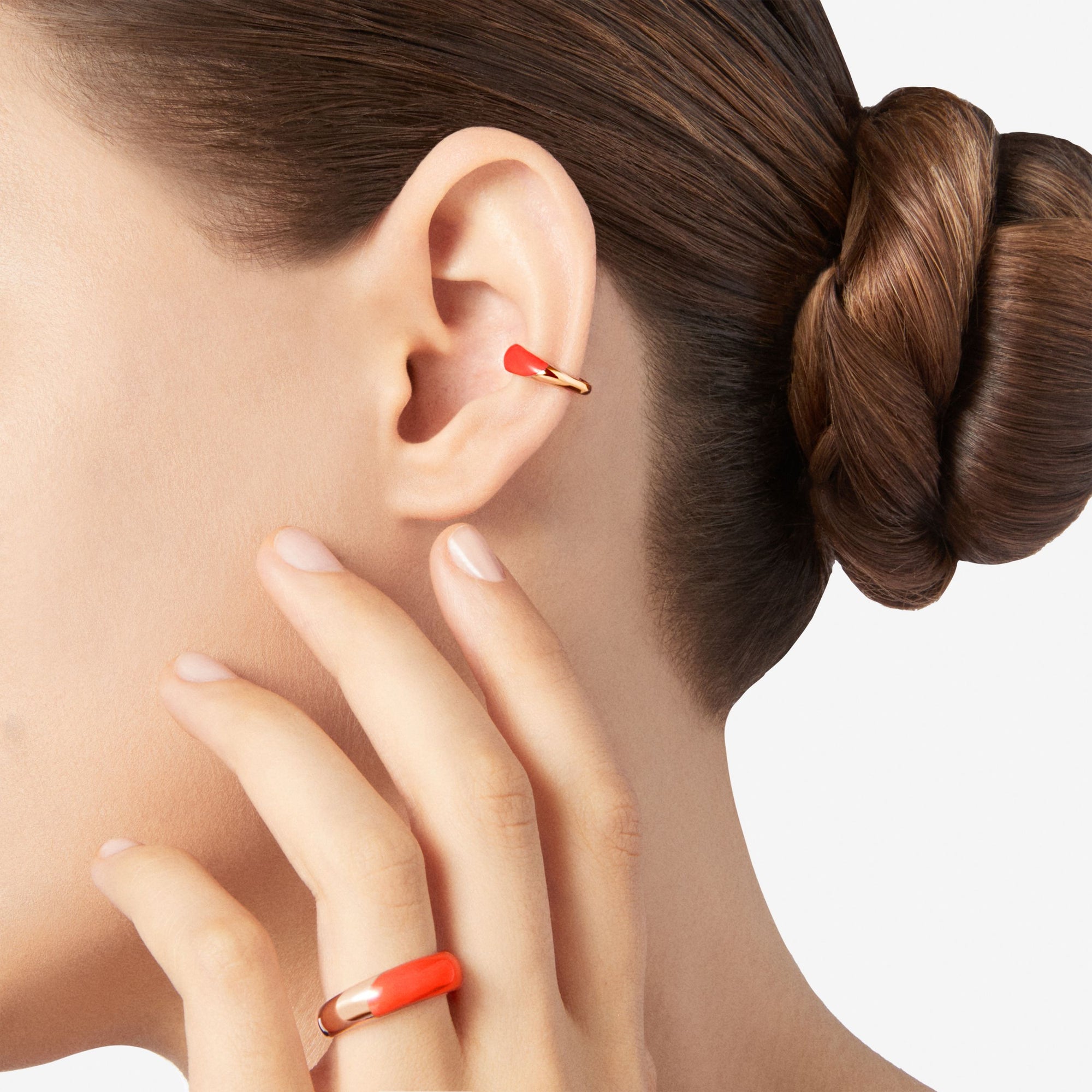 Rondelle rose gold plated silver Earcuff - Rose Gold & Red
