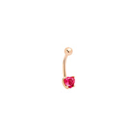 Curved barbell heart rose gold & synthetic ruby Half-pair Earring - Rose Gold