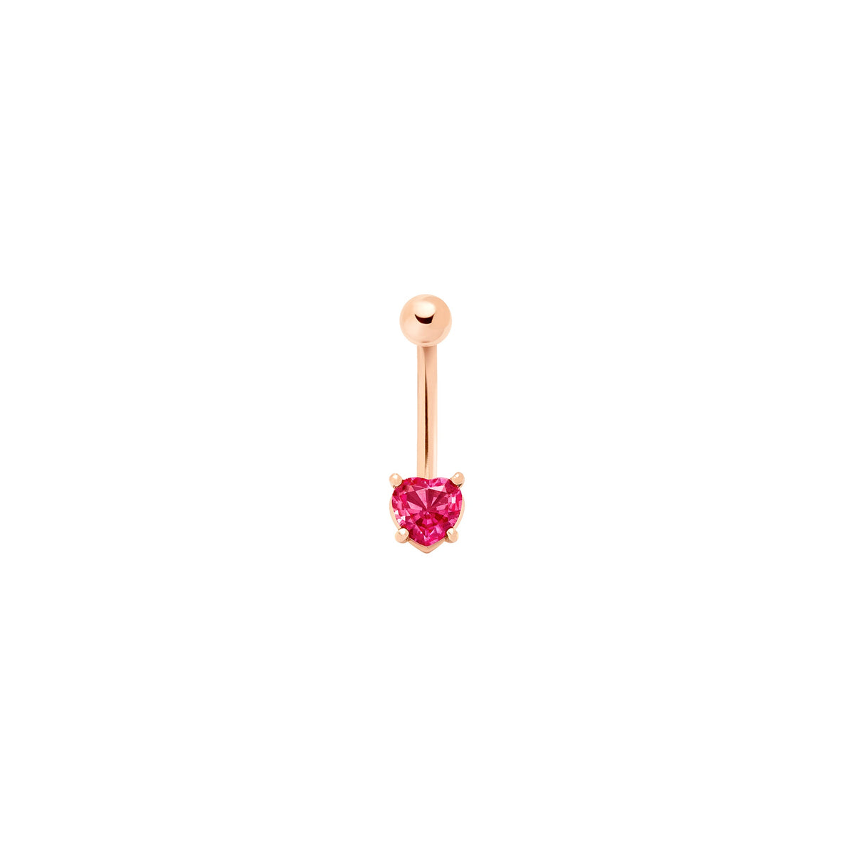 Curved barbell heart rose gold & synthetic ruby Half-pair Earring - Rose Gold