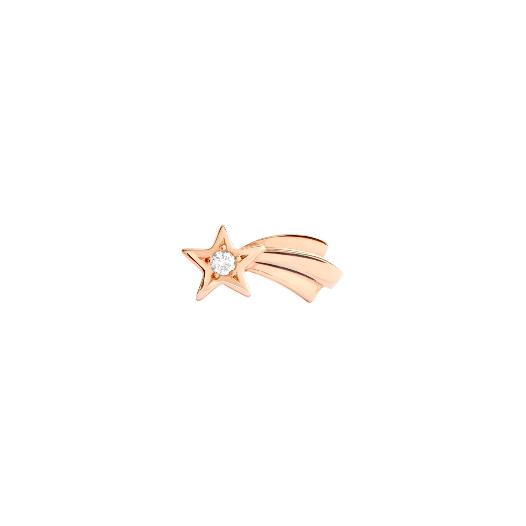 9K rose gold Star Comet stud earring with white diamonds (ct 0,02) Left Half pair - Rose Gold