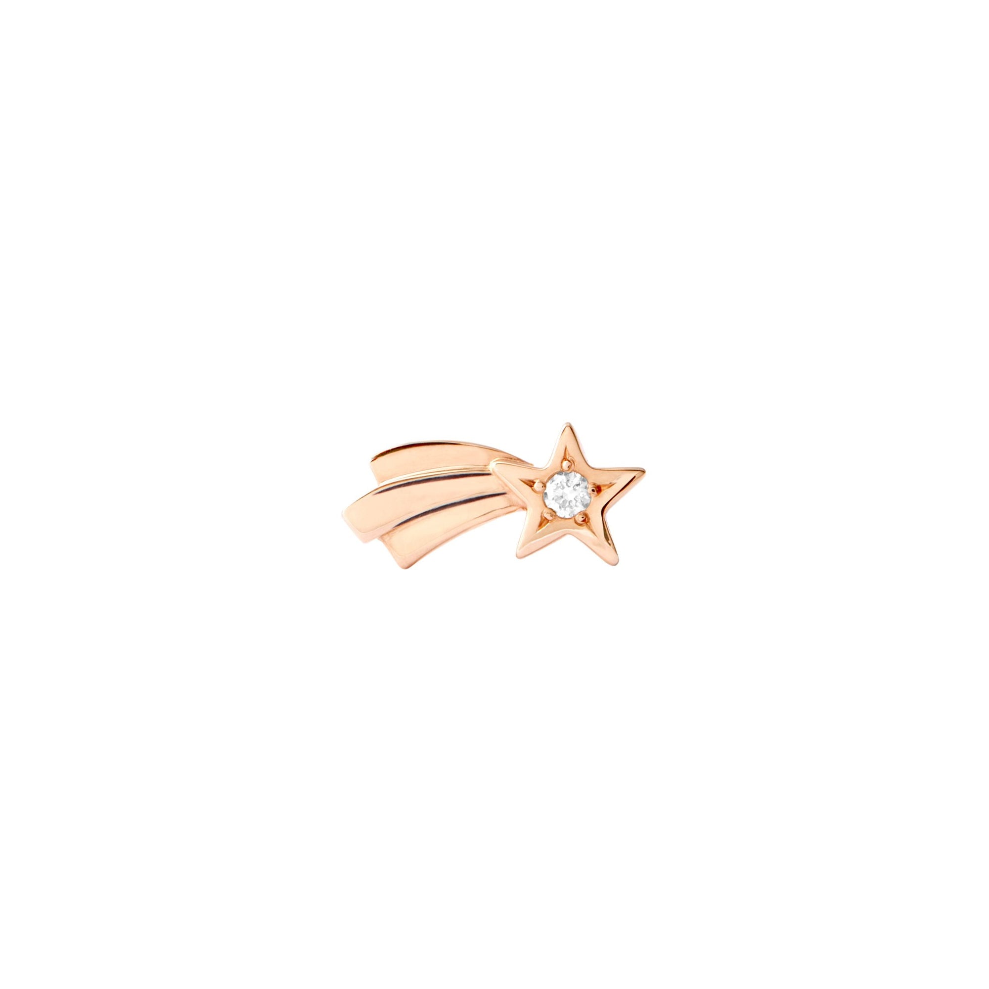 9K rose gold Star Comet stud earring with white diamonds (ct 0,02) Right Half pair - Rose Gold