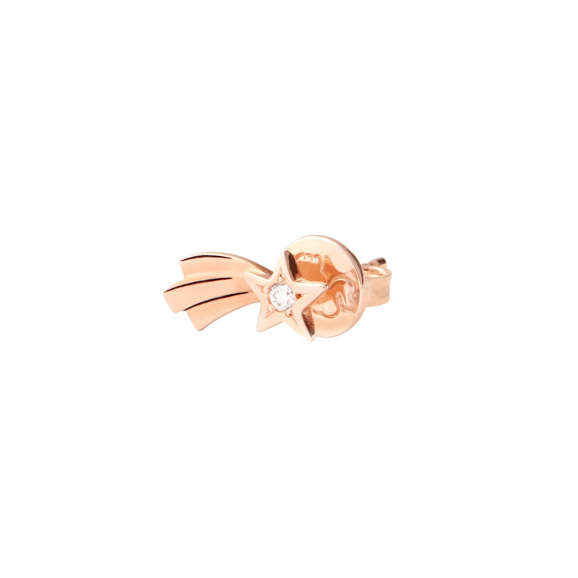 9K rose gold Star Comet stud earring with white diamonds (ct 0,02) Right Half pair - Rose Gold