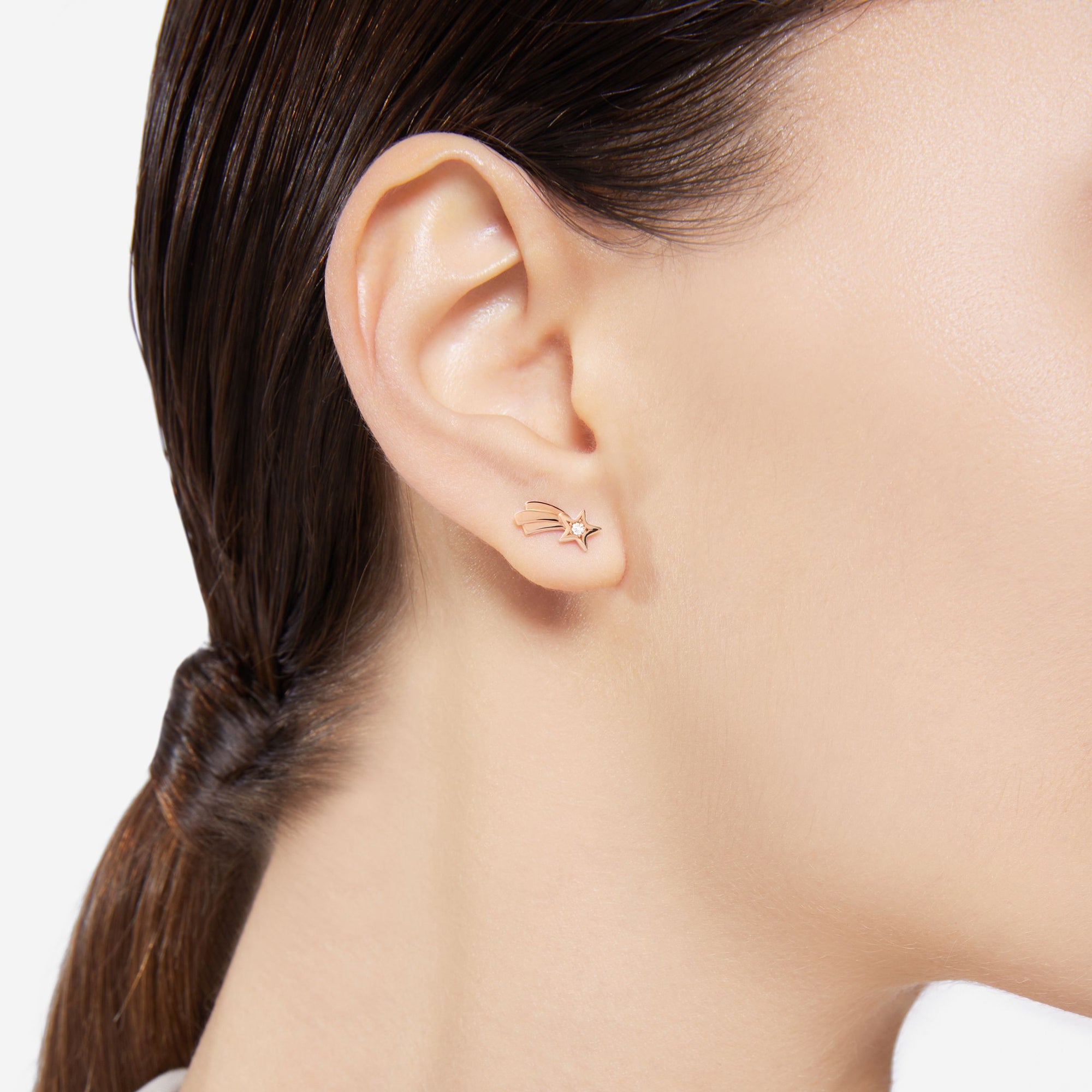 Comet Star rose gold & white diamonds Stud Half-pair earring - Rose Gold