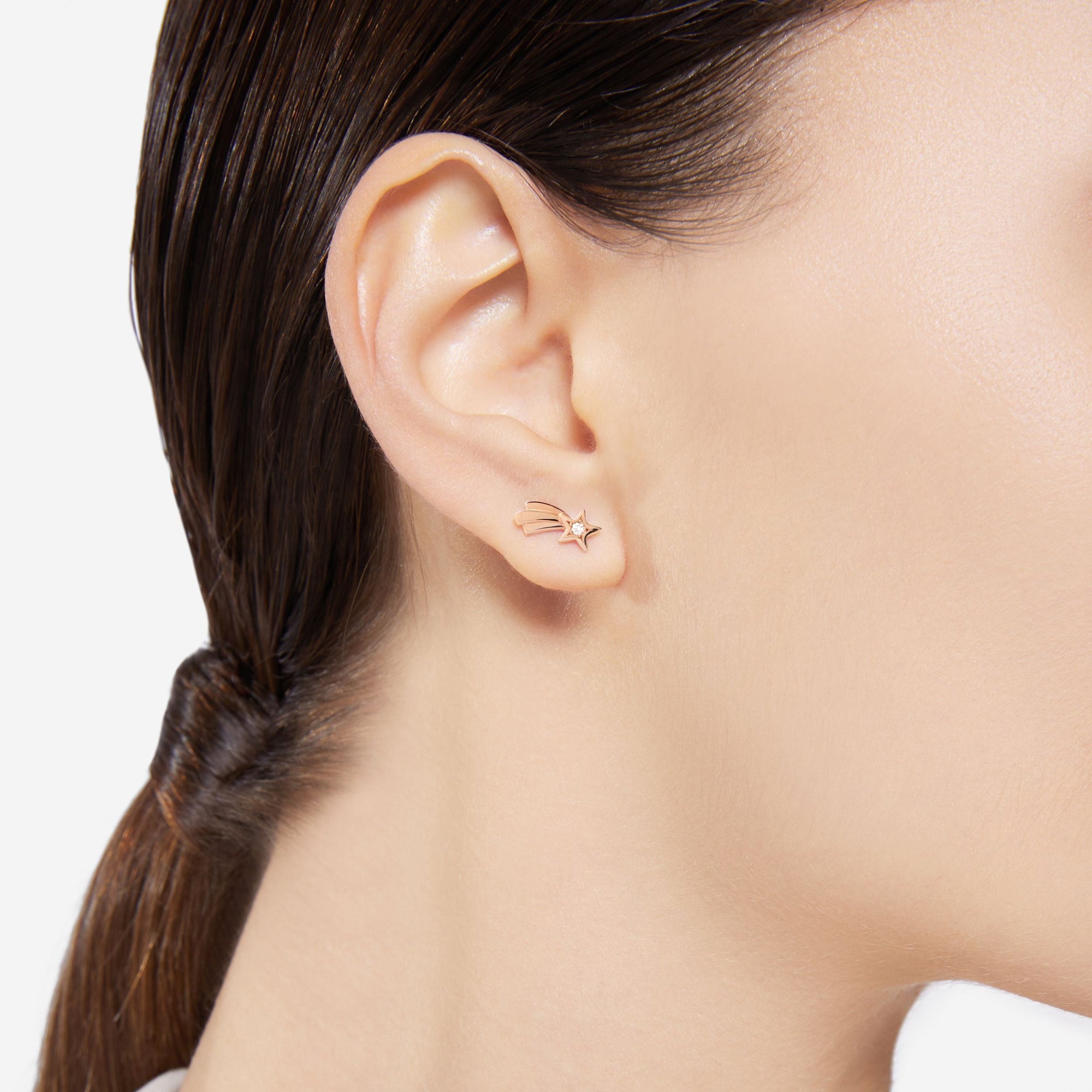 9K rose gold Star Comet stud earring with white diamonds (ct 0,02) Right Half pair - Rose Gold