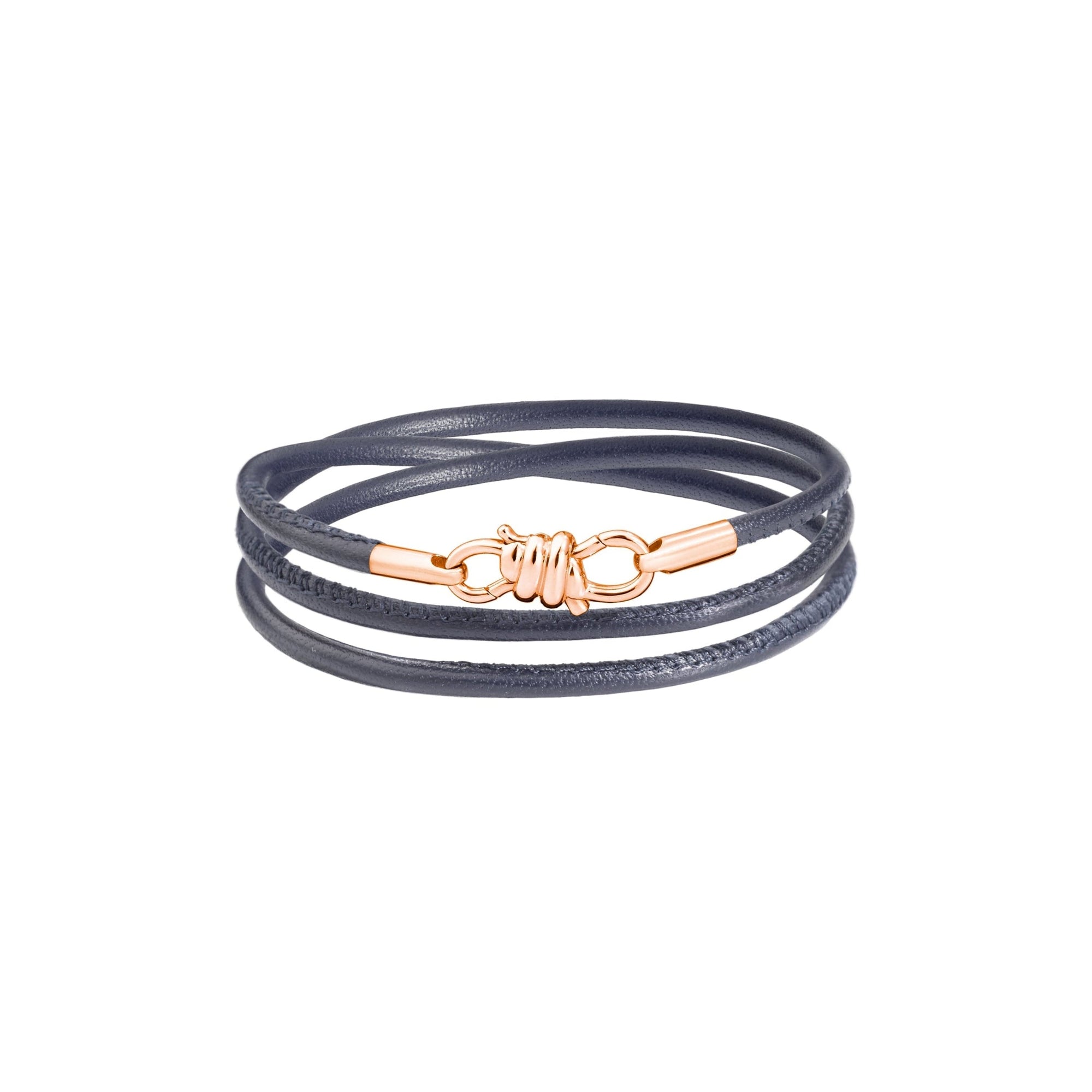 Nodo Bracelet With 9K Rose Gold Clasp And End Pieces, Grey Leather Cord - Rose Gold