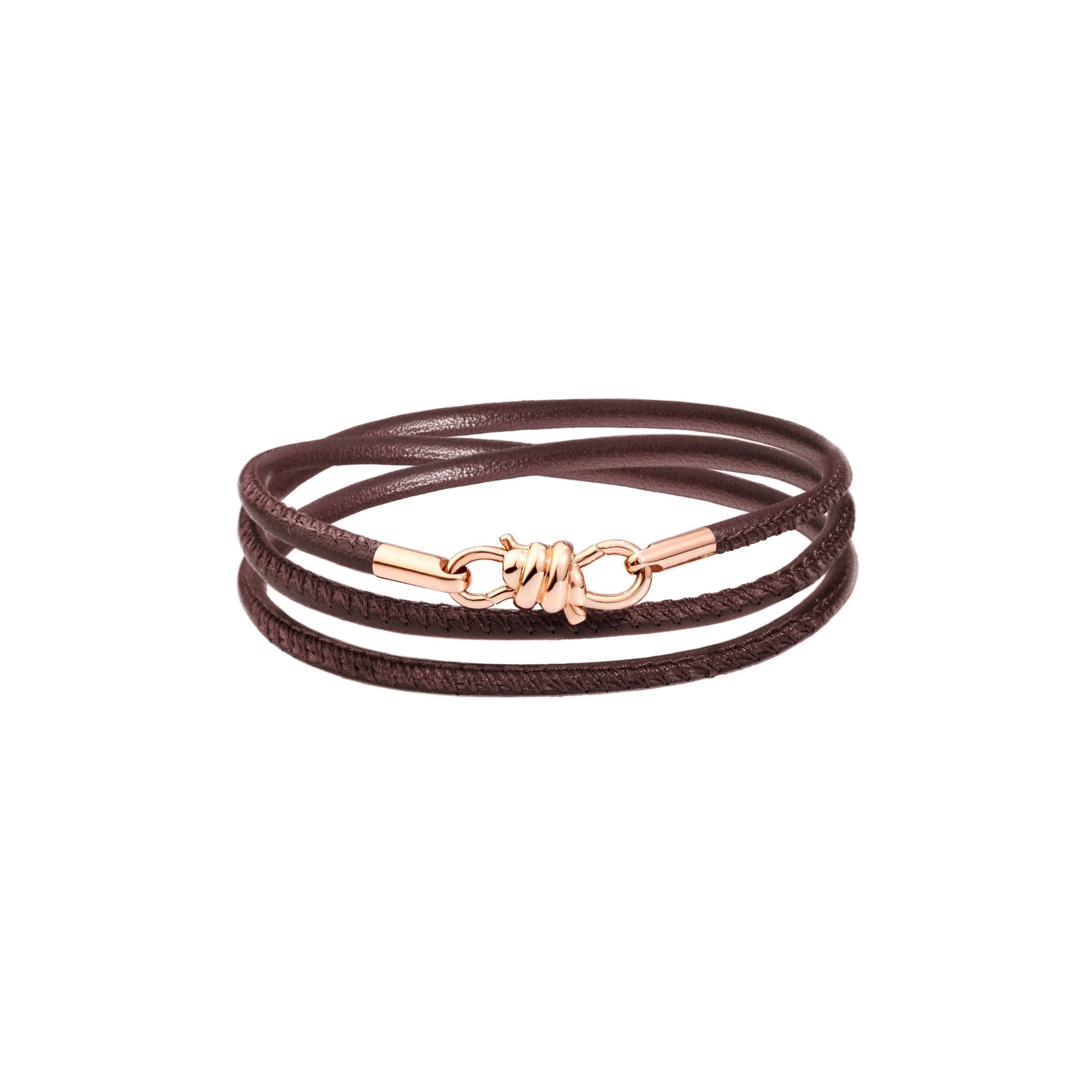 Nodo Bracelet With 9K Rose Gold Clasp And End Pieces, Moka Leather Cord - Rose Gold