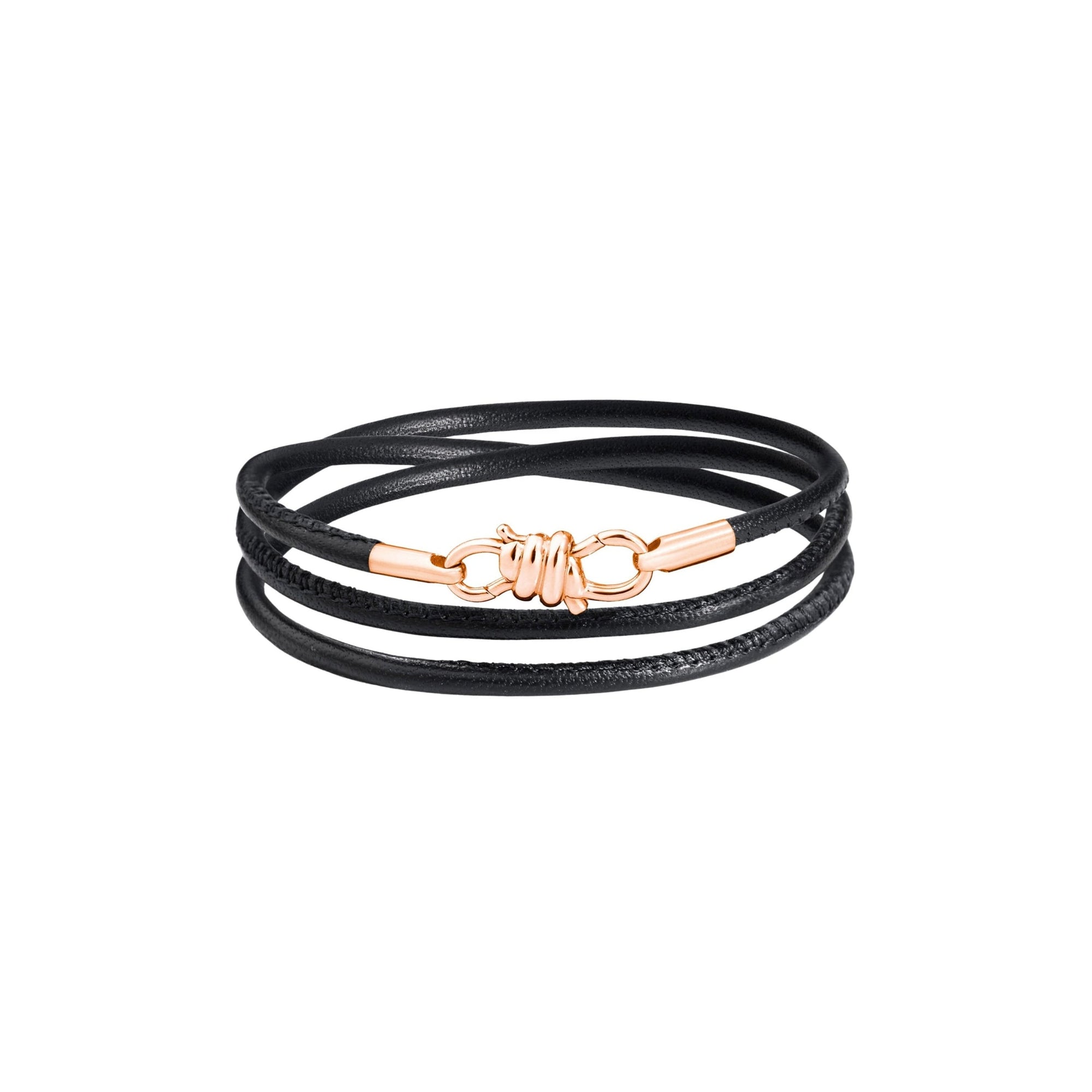 Nodo rose gold & black leather cord Bracelet - Rose Gold & Black