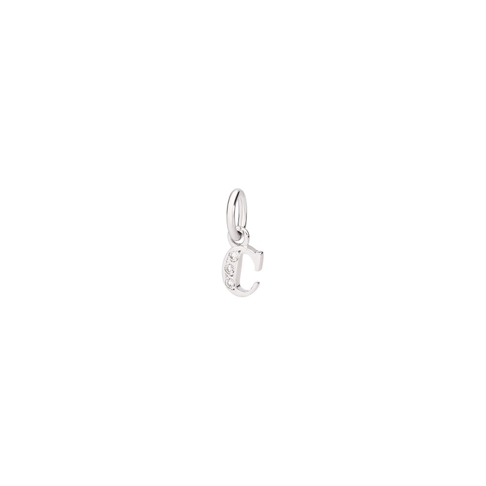 18K Rhodium-Plated White Gold Letter C Charm With 3 White Diamonds (Ct 0025) Small Model - White Gold