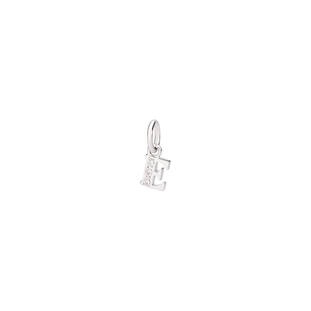 18K Rhodium-Plated White Gold Letter E Charm With 3 White Diamonds (Ct 0025) Small Model - White Gold