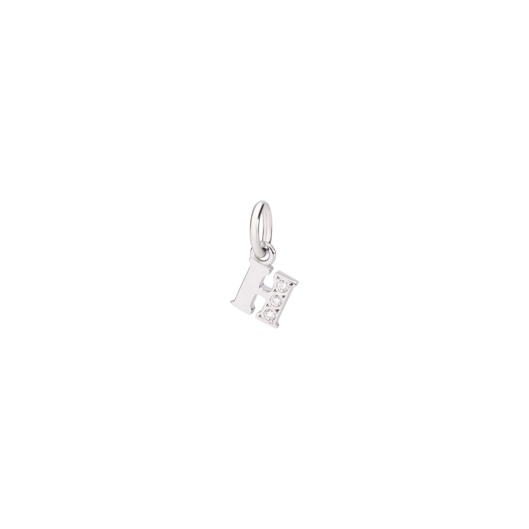 Letter H charm in 18K rhodium plated white gold with 3 diamonds (0025 ct) small model Black cord included - White Gold