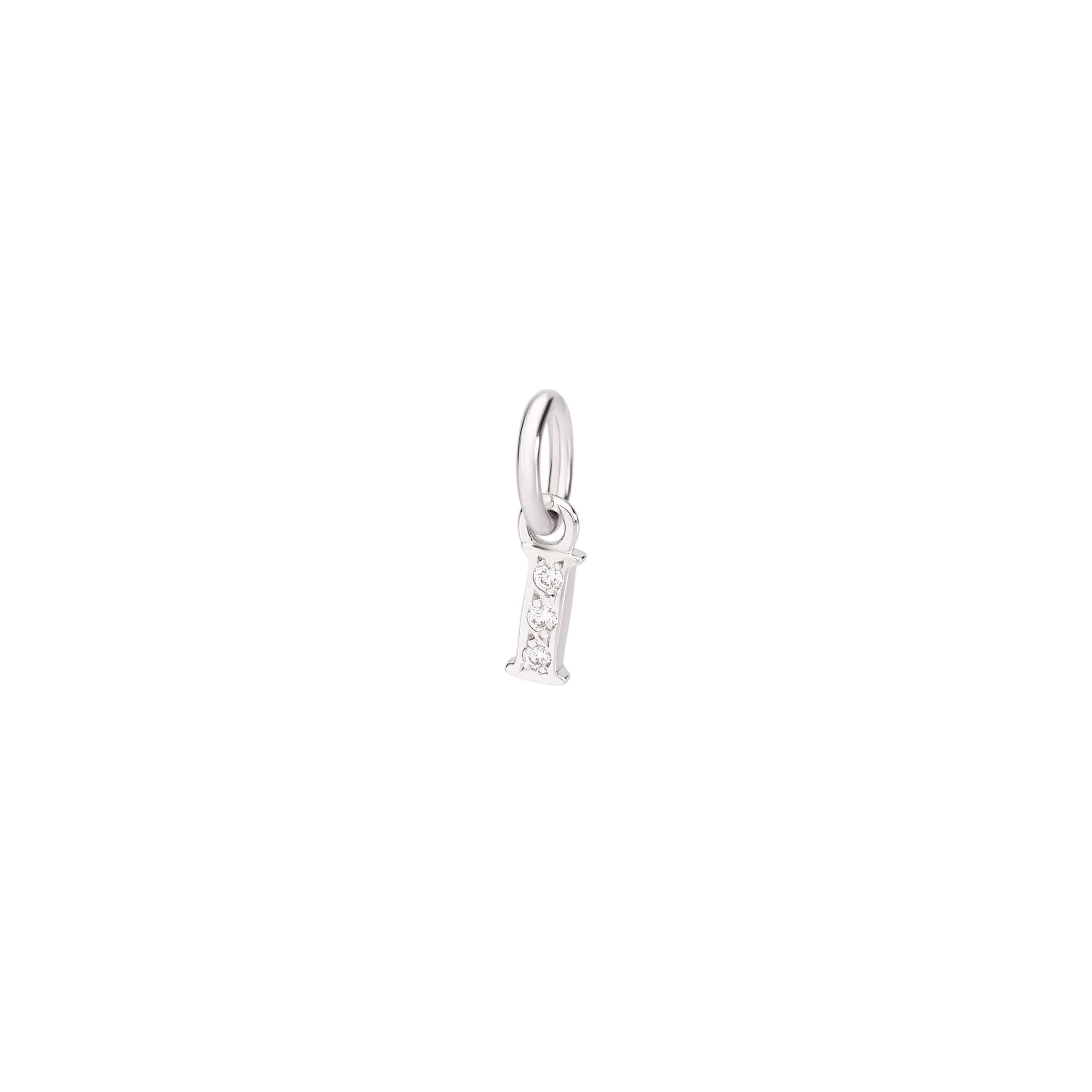 Letter I pendant in 18K rhodium plated white gold with 3 diamonds (0025 ct) small model Black cord included - White Gold