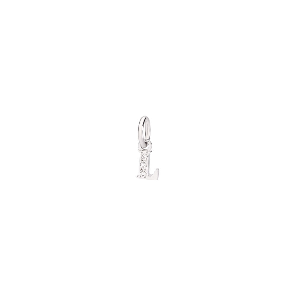 18K Rhodium-Plated White Gold Letter L Charm With 3 White Diamonds (Ct 0025) Small Model - White Gold
