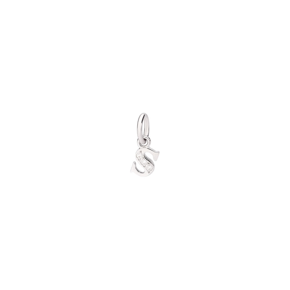 18K Rhodium-Plated White Gold Letter S Charm With 3 White Diamonds (Ct 0025) Small Model - White Gold