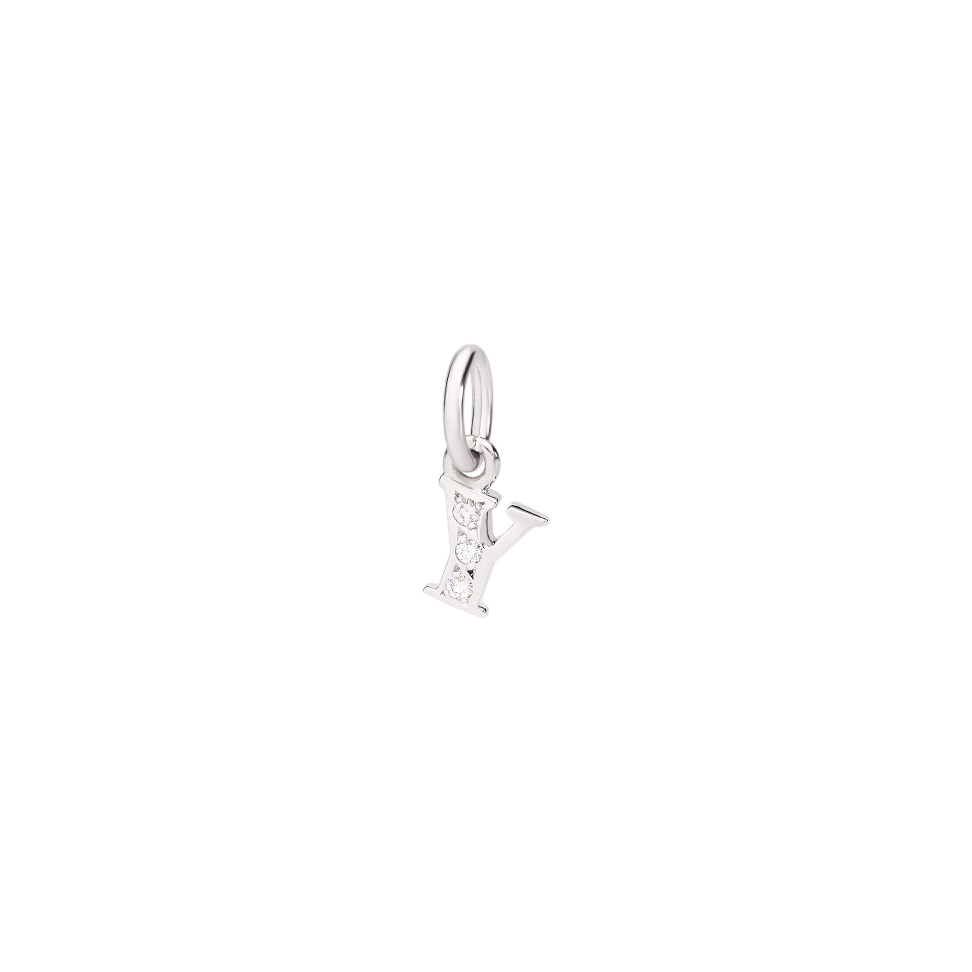 Letter Y pendant in 18K rhodium plated white gold with 3 diamonds (0025 ct) small model Black cord included - White Gold
