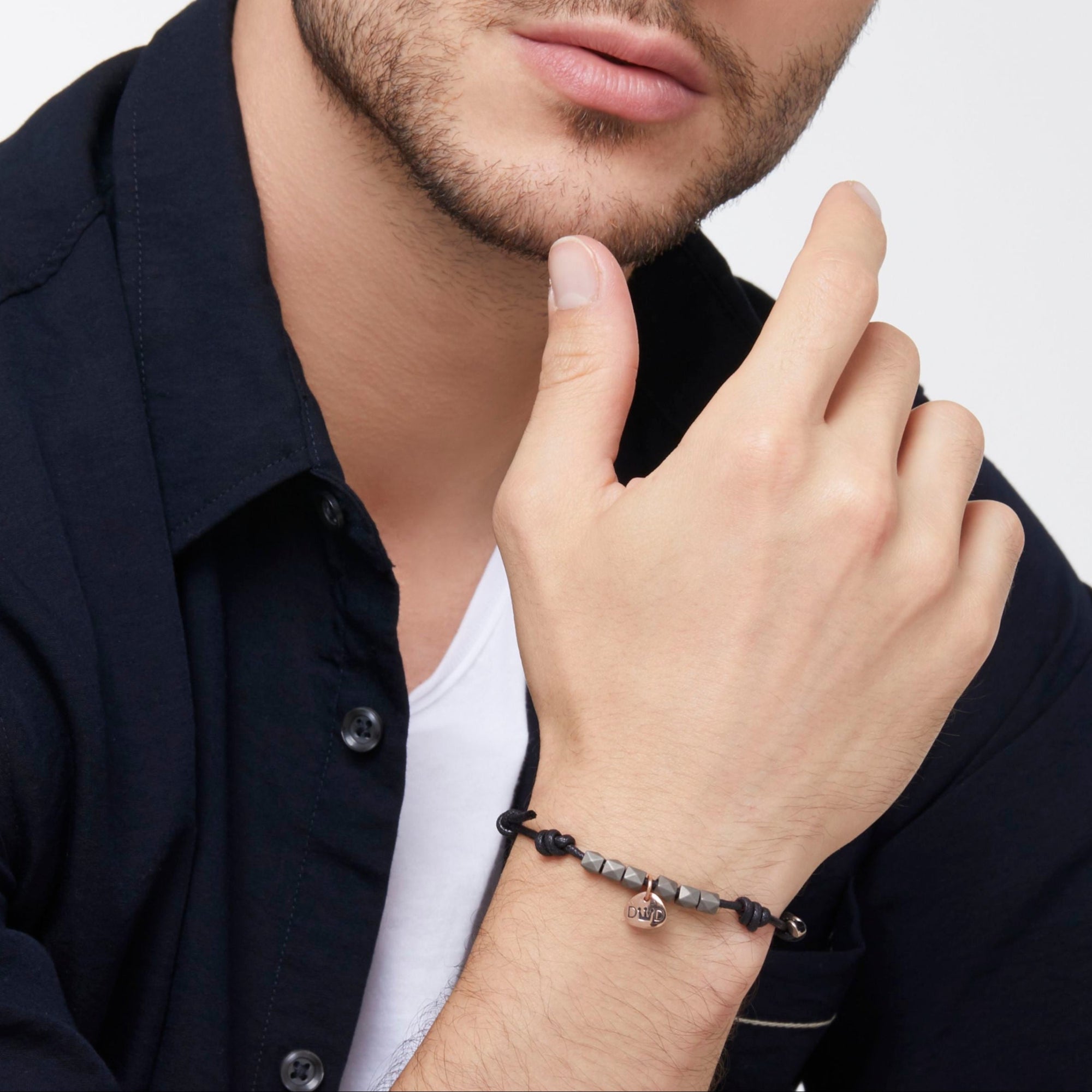 Dad charm in 9K rose gold and black enamel Black cord included - Rose Gold