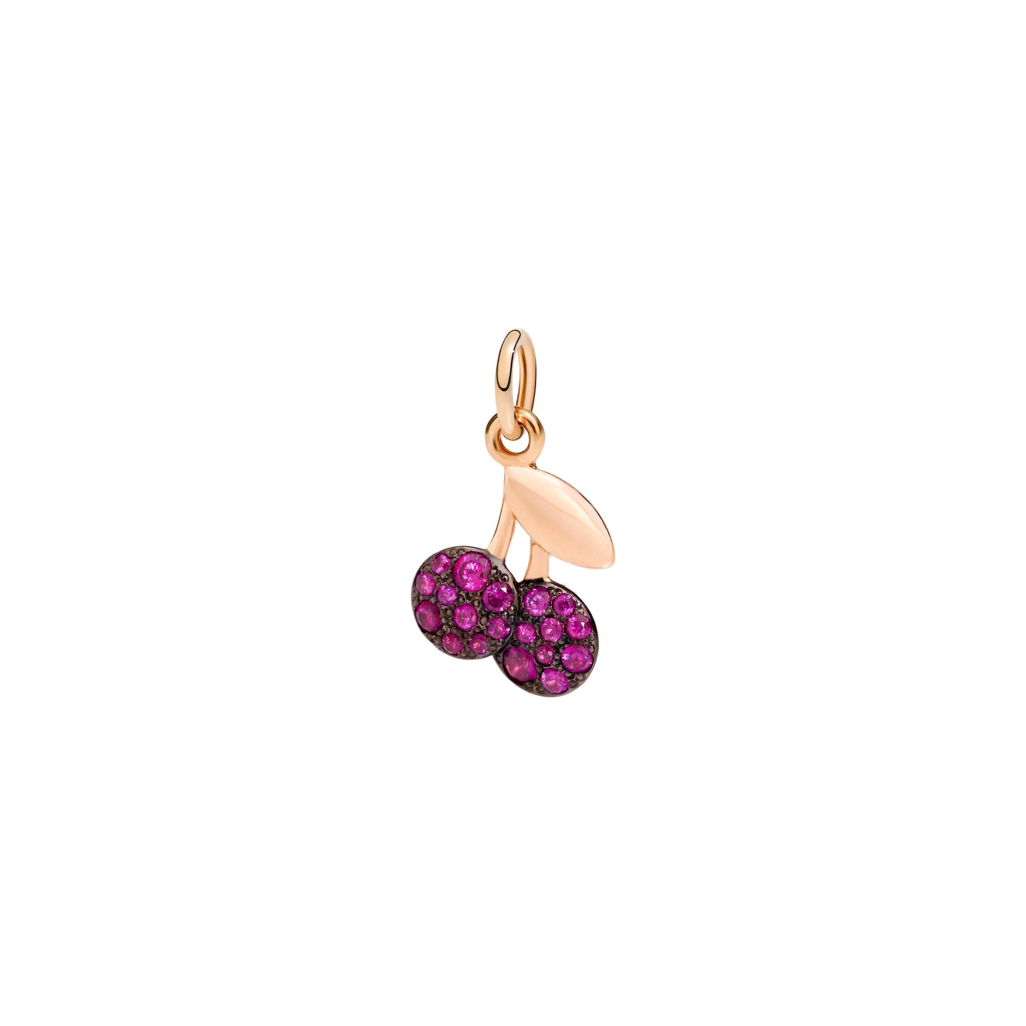 Cherry charm in 9K rose gold with 19 rubies (028 ct)  - Rose Gold