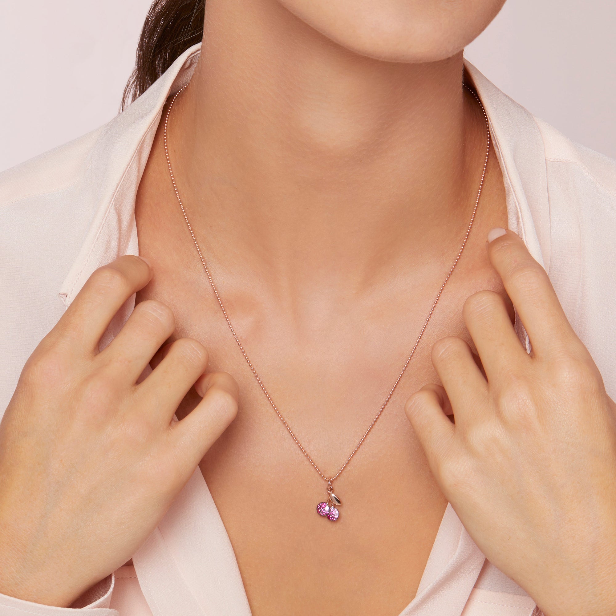 Cherry charm in 9K rose gold with 19 rubies (028 ct)  - Rose Gold