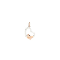 9kt white gold silhouette charm with a 3d butterfly in 9kt rose gold  - White Gold
