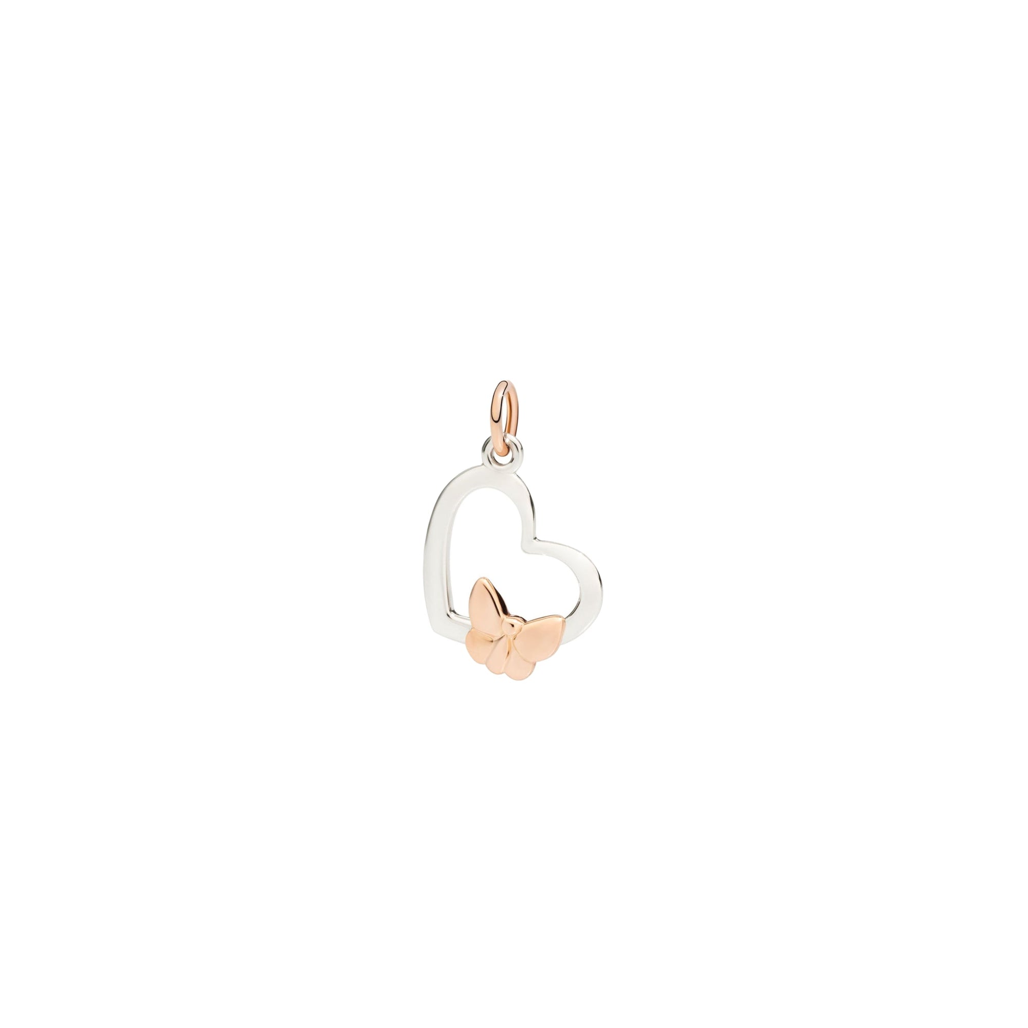 9kt white gold silhouette charm with a 3d butterfly in 9kt rose gold  - White Gold
