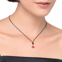 Pig charm in 18k yellow gold and red enamel Black cord included - Yellow Gold