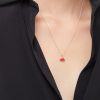 Pig charm in 18k yellow gold and red enamel Black cord included - Yellow Gold