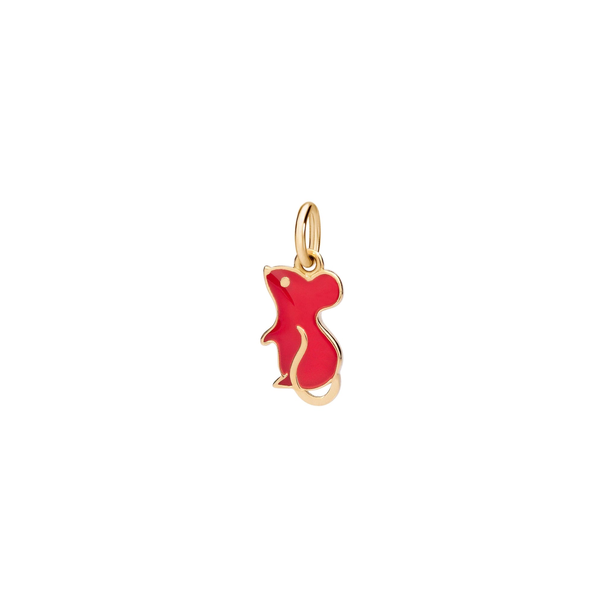 Mouse charm in 18k yellow gold and red enamel Black cord included - Yellow Gold