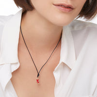 Mouse charm in 18k yellow gold and red enamel Black cord included - Yellow Gold
