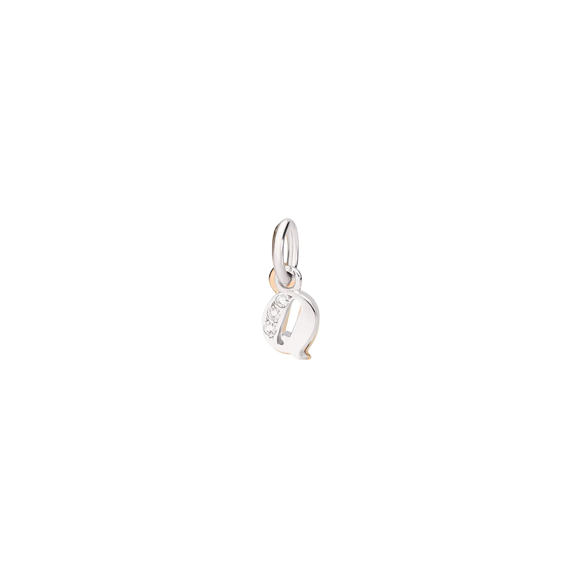 Letter Q pendant in 18K rhodium plated white gold with 3 diamonds (0025 ct) small model  - White Gold
