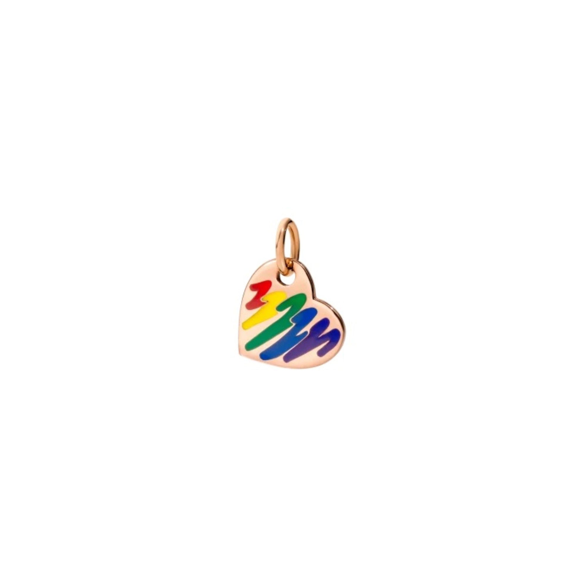 Heart rose gold & rainbow enamel Charm - Rose Gold & Multicolor