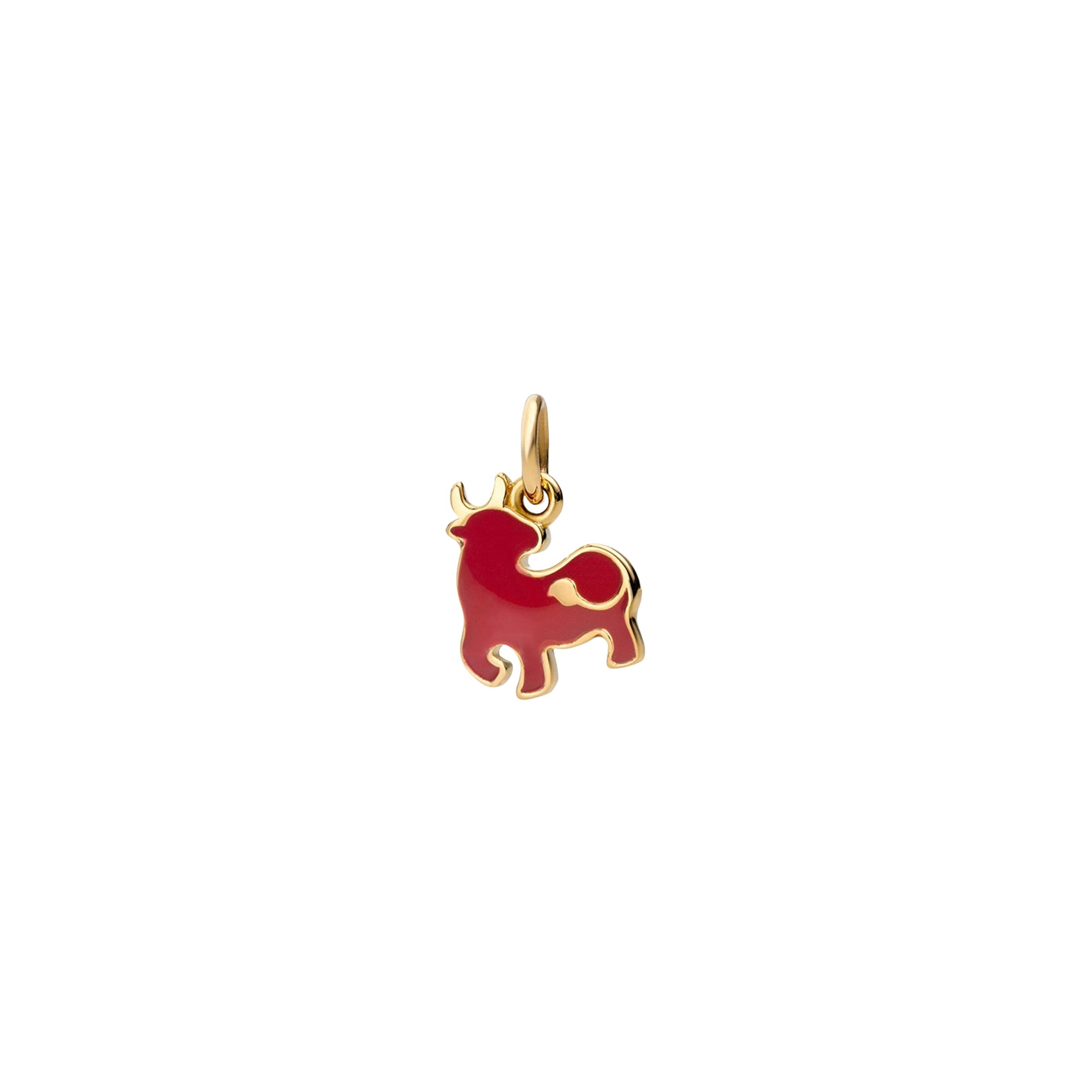 Bull charm in 18k yellow gold and red enamel  - Yellow Gold