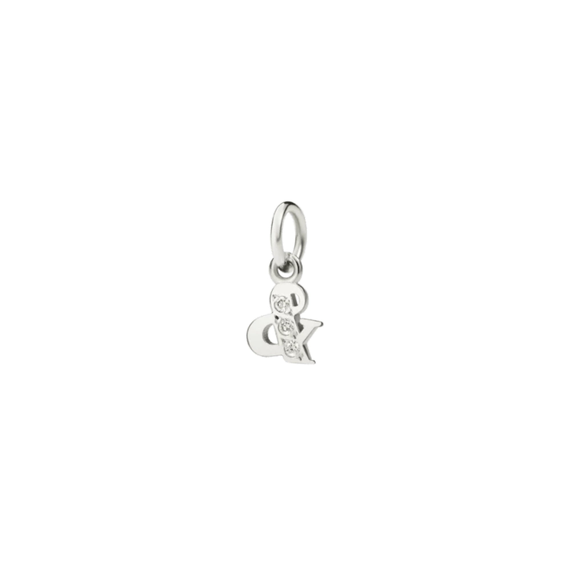 Letter & charm in rhodium plated 18K white gold with 3 diamonds (ct 0025) small model Black cord included - White Gold