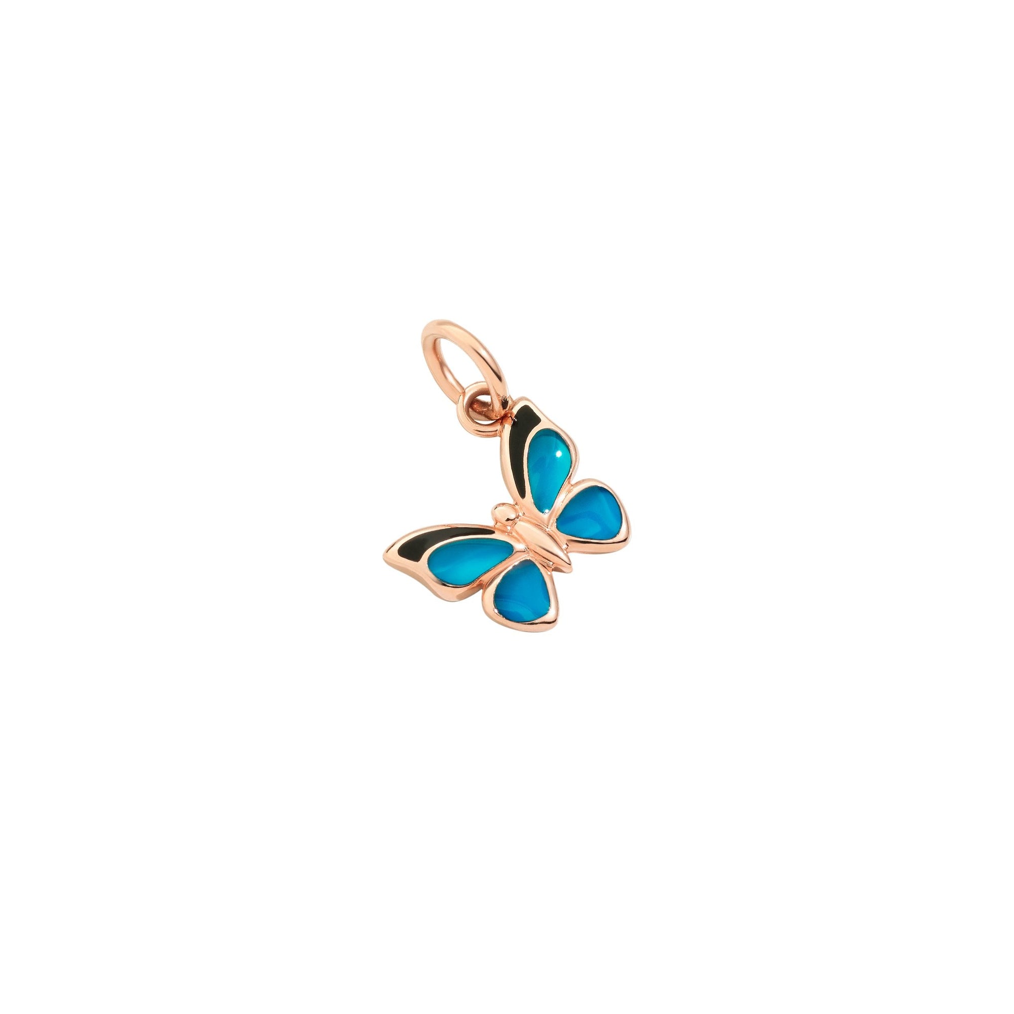 Butterfly charm in 9K rose gold and blue enamel  - Rose Gold