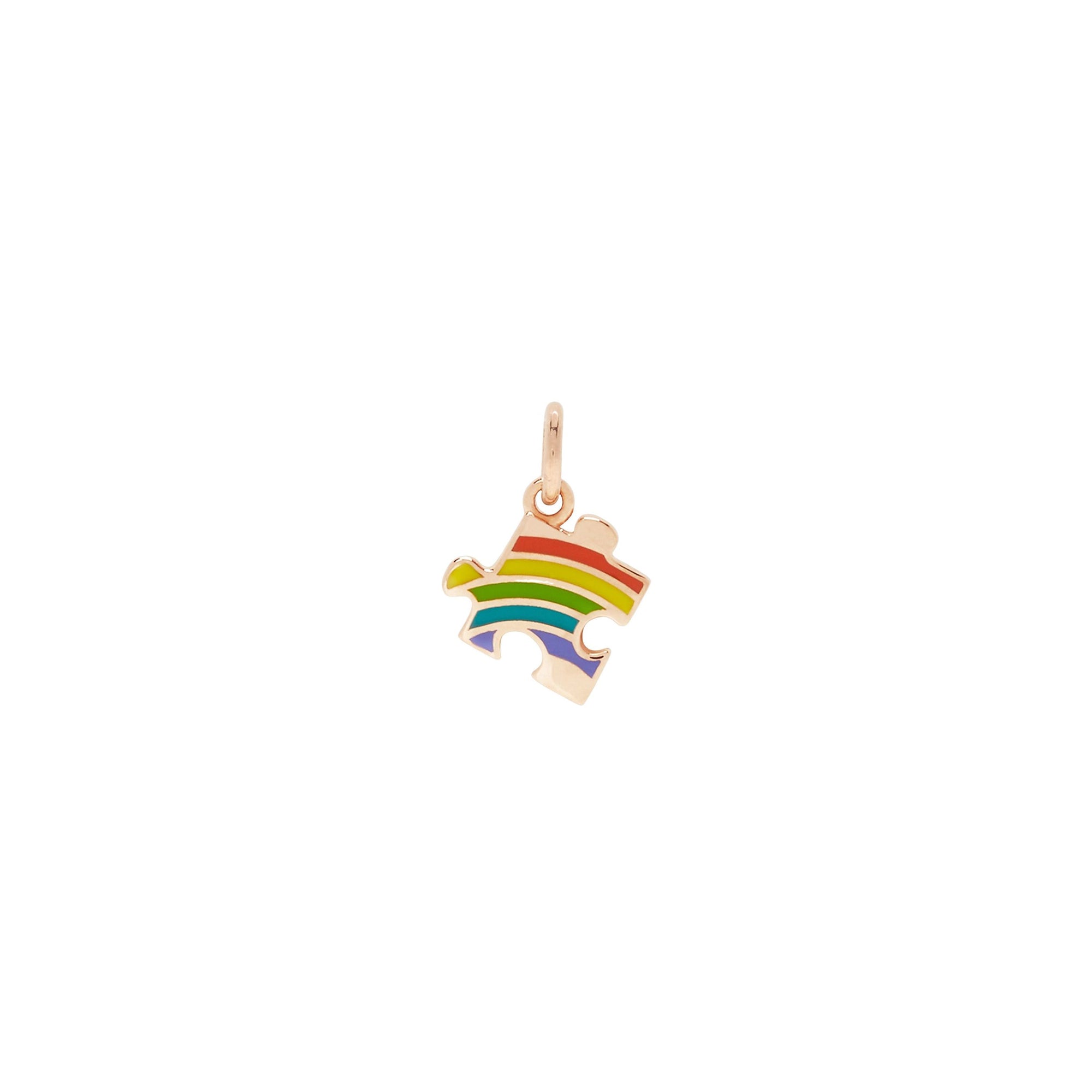 Puzzle charm in 9K rose gold and rainbow enamel - Rose Gold